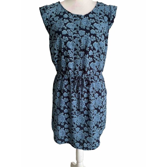 Cabi  Java Floral Mini Dress Size Small Blue Black‎ Drawstring Waist #5265 EUC - Picture 1 of 8